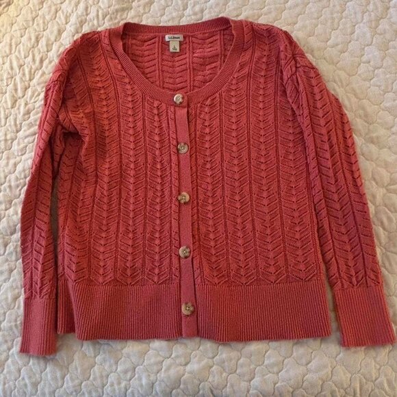 L.L. Bean Sweaters - L.L. bean Women’s Pink Button-Up Knit Cardigan Size L Reg